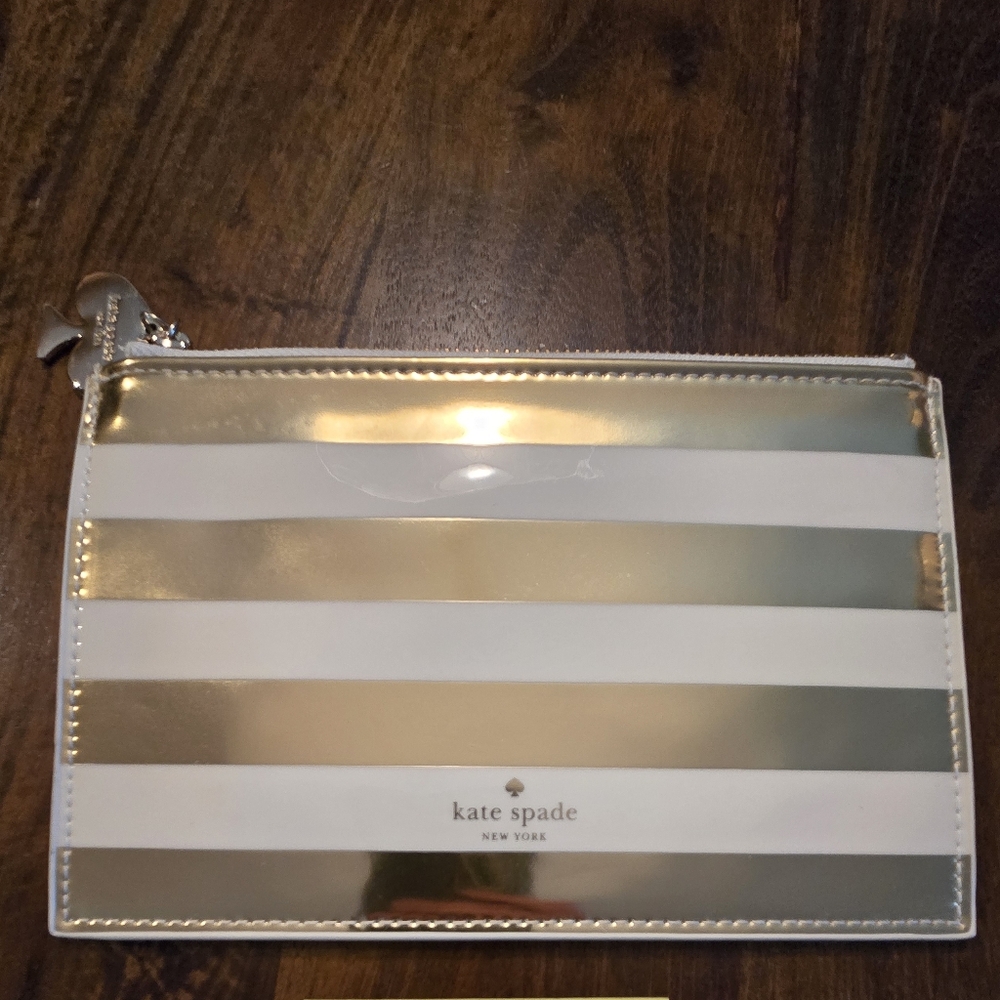 Kate Spade Gold and White Striped Pouch
